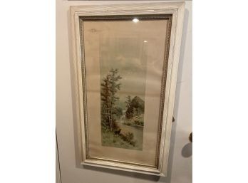 Lovely Antique Landscape Print On Paper - Framed!