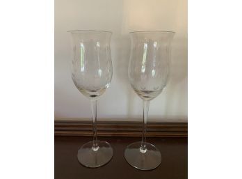 Pair Of Elegant 10 Inch Wine Glasses With Gorgeous Etched Design