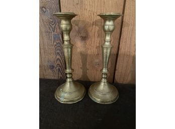 Pair Of Classic Brass Candlestick Holders 9 Inches Tall