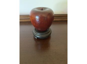Carved Painted Wooden Apple & Wooden Stand