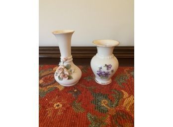 Pair Of Small Bud Vases, Floral Porcelain: Schumann Arzberg Germany & Hand Painted Lefton China