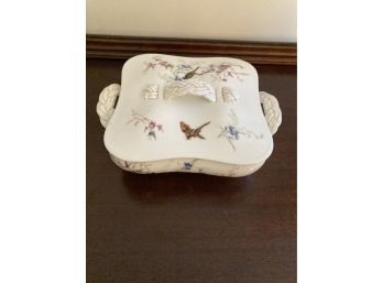 Haviland Limoges Porcelain Lace Handled Bird Themed Serving Bowl