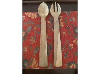 Two Large Salad Serving Utensils - 13 Inch Long Lightweight Fruit? Wood Serving Pieces