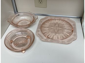 Lot Of 3 Pink Depression Serving Plates
