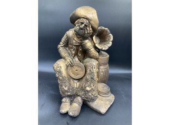 Vintage Plaster Figure Of A Man Sitting Playing Records On His Phonograph