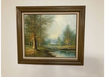 Original Oil On Canvas, Forest River Scape Artist Signed