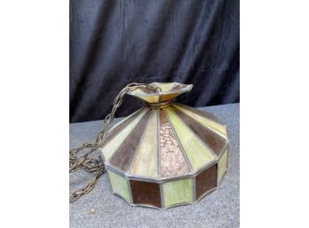 Vintage Hanging Slag Glass Lamp About 15 Inches Across