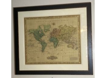 World On Mercators Projection, 1823 - Tea Stained By Henry Tanner Professionally Framed And Matted Lithgraph