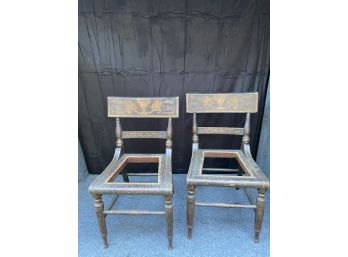 Pair Of Antique C. 1820 Baltimore Chairs With Original Classic Fancy  Gold Paint.