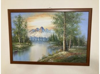Original Oil On Canvas Mountain And River Scene Artist Signed