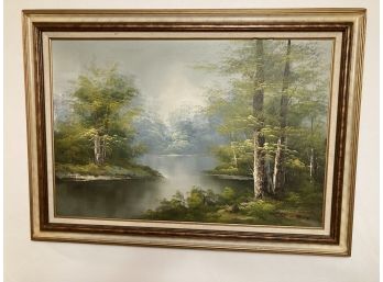 Original Oil On Canvas Forest And River Scene Artist Signed