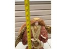 Stunning Quality Tall Gilded Angel Statue Christmas Decoration With Porcelain Face - Over 2ft Tall!