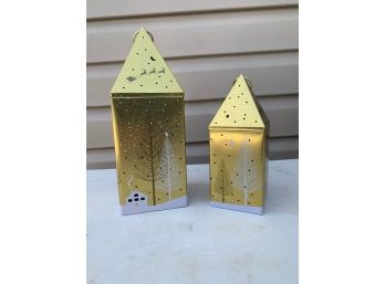 Pair Of Metal Electric Candle Lanterns Christmas Decor