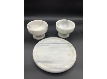 Lot Of 3 Stoneware Dip And Stand For Chip Bowl
