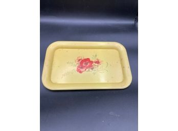 LARGE LOT 21 Vintage Metal Serving Trays Yellow With Flower Design