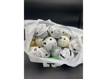 Large Lot Bag Of Christmas Decoration White And Gold Bell Ornaments