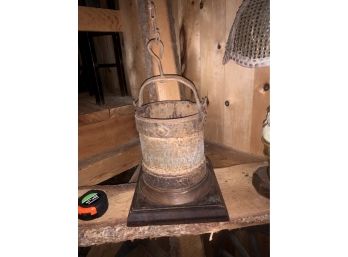 Unique Iron Bucket On A Pedastal Base Great Piece Of Collectible Country Rustic Decor!
