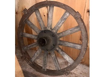 Antique Iron Wagon Wheel With Wooden Spokes