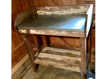 Rustic Wooden Work Bench With Metal Top!