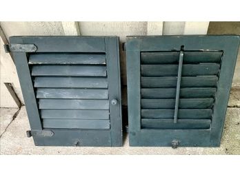 Pair Of Small Antique Blue Shutters