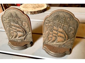 Antique Pair Of Iron Ship Bookends