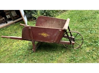 Antique Garden Wheelbarrow With Removable Sides! Red With Fruit Painted On It