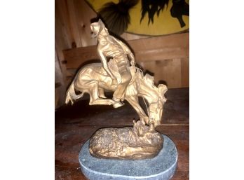 After Frederic Remington Bronze On Marble