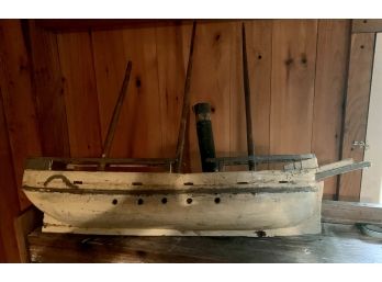 Large Wooden Antique Boat Model 32 Inches Long!