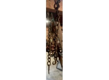 Antique 6 Ft Cast Iron Chain With Hooks