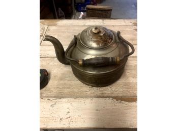 Antique Aldrich Tea Kettle With Copper Bottom With Wooden Handle