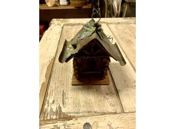 Cute Log House Bird House With Copper Roof