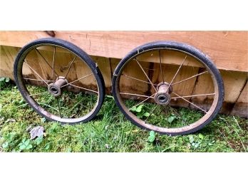 Pair Of Old Wooden 12 Inch Wheels
