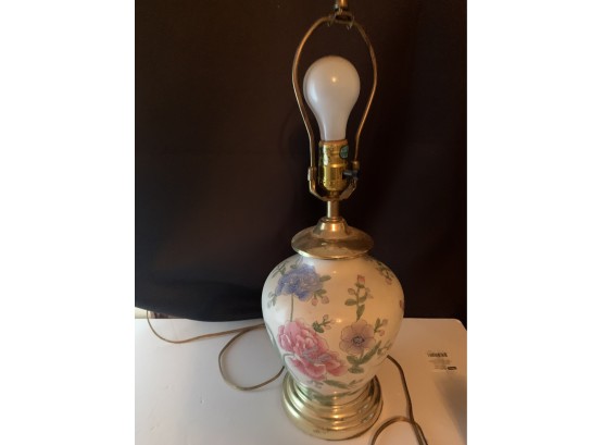 Beautiful Brass And Porcelain Floral Lamp!