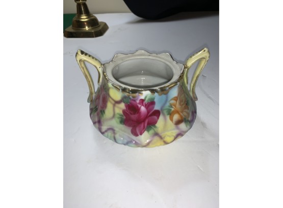 Beautiful Antique Porcelain Footed Gilded Floral  Sugar Bowl