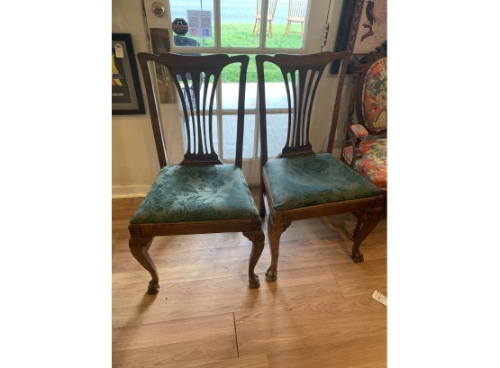 Pair Of Antique Claw Foot Oak Chairs.