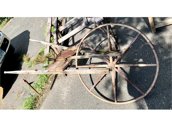 Awsome Antique Farm Plow With Wooden Wheel!