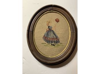 Needlepoint In A Antique Victorian Oval Frame