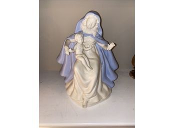 Mother Mary And Baby Jesus Porcelain Ceramic Statue, 15 Inches Tall