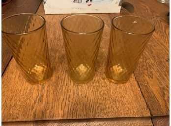 Lot Of 3 Amber Water Glasses 5 Inches Tall
