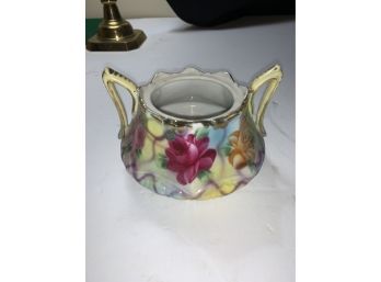 Beautiful Antique Porcelain Footed Gilded Floral  Sugar Bowl