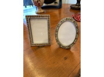 Pair Of Adorable Bejeweled Mini Picture Frames