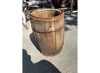 Antique Small Wood And Iron Barrel