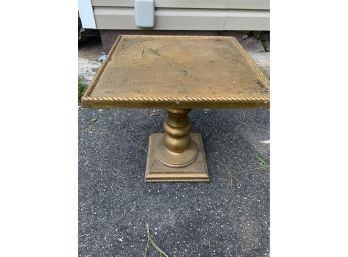 Square Gold Pedestal Wooden Side Table