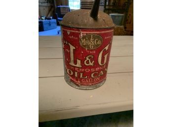Antique L & G Antique Oil Kerosene Can. 1 Gallon Great Advert!