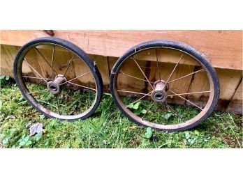 Pair Of Old Wooden Antique 12 Inch Wheels
