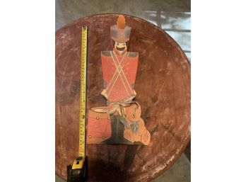 Vintage Wooden Cut Out Of A Marching Soiler With A Drum And Teddy Bear