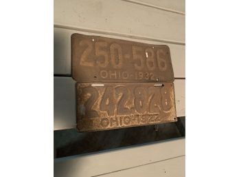 Two Antique Ohio Licence Plates 1922 And 1932