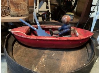 Antique 1940's Woodette Coast Guard Rowing Pull Toy Boat