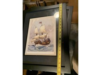 Vintage Gordan Grand Lithograph Of A Ship At Sea  One Of Two Good Condition