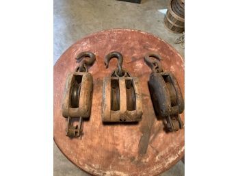 Lot Of 3 Antique Wooden Pullys All Fully Functional.